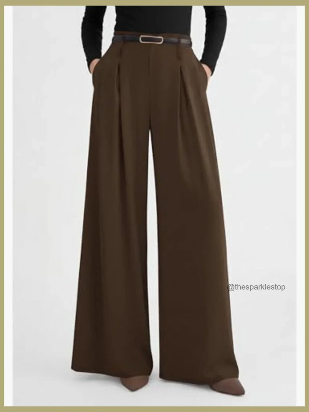 Wide Leg Pleated High Waisted Dress Pants Elastic Waist Palazzo Slacks - Picture 6 of 7